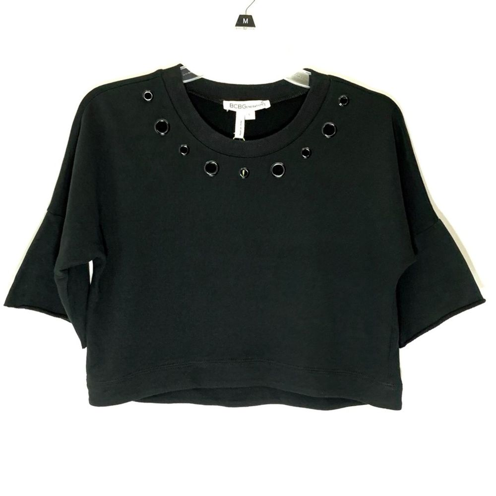 BCBGeneration Black Crew Neck Cropped Sweatshirt Size S
